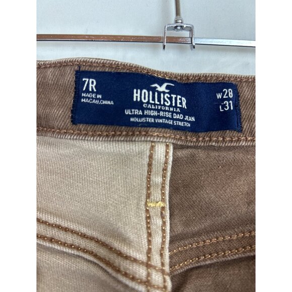 Hollister Women’s 27 Ultra High-Rise Dad Jeans Brown Beige Raw Edge - Picture 13 of 16